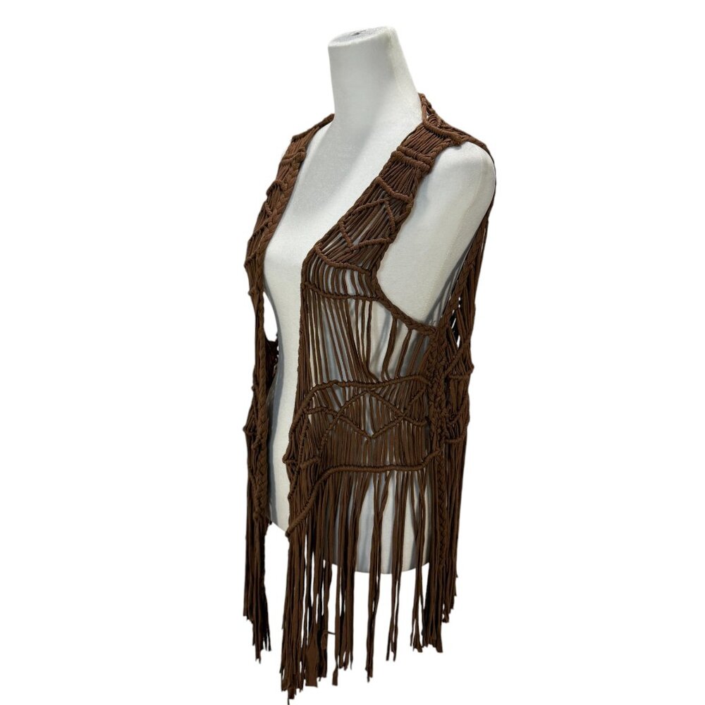 Boho Fringe Macramé Vest | Open Knit Festival Layering Piece